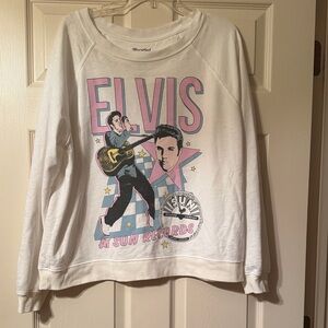 Elvis Graphic oversized with scoop neck. - White with Pink & Blue Print